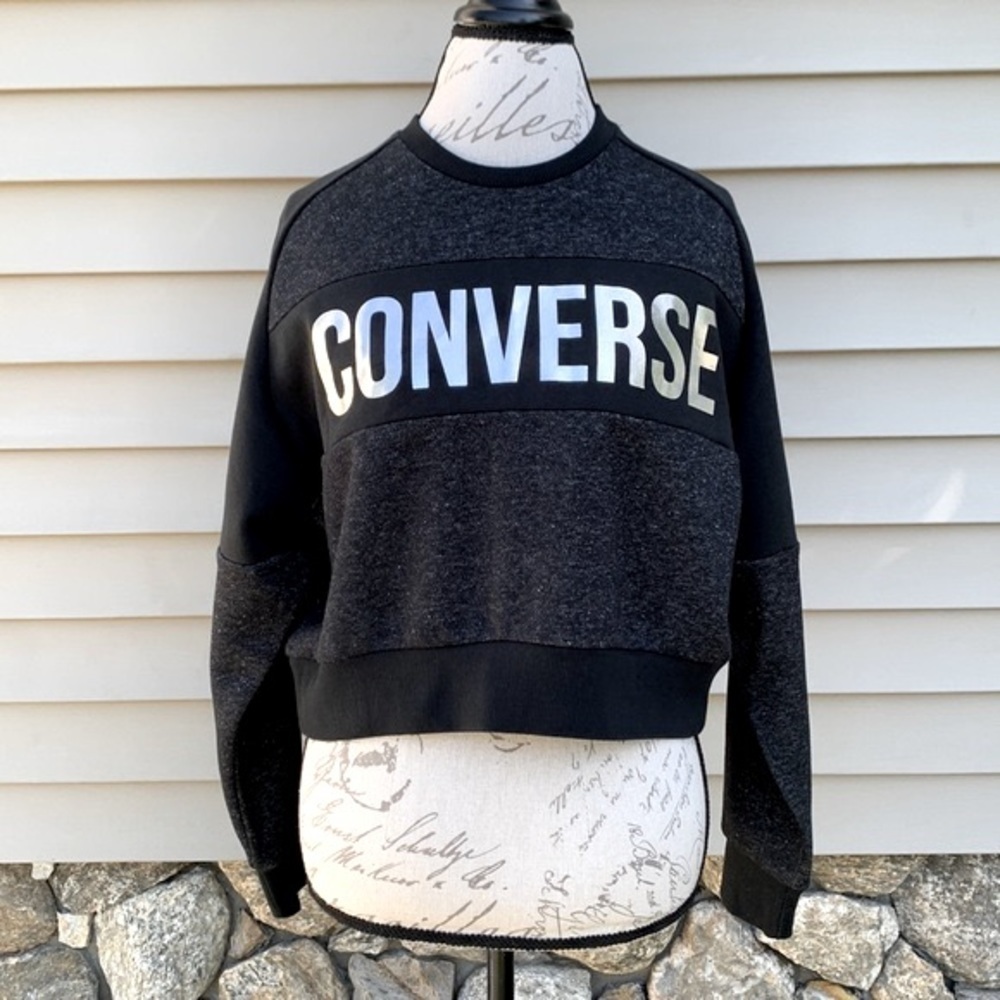 CONVERSE Cropped Crewneck Sweatshirt - Black/Silver